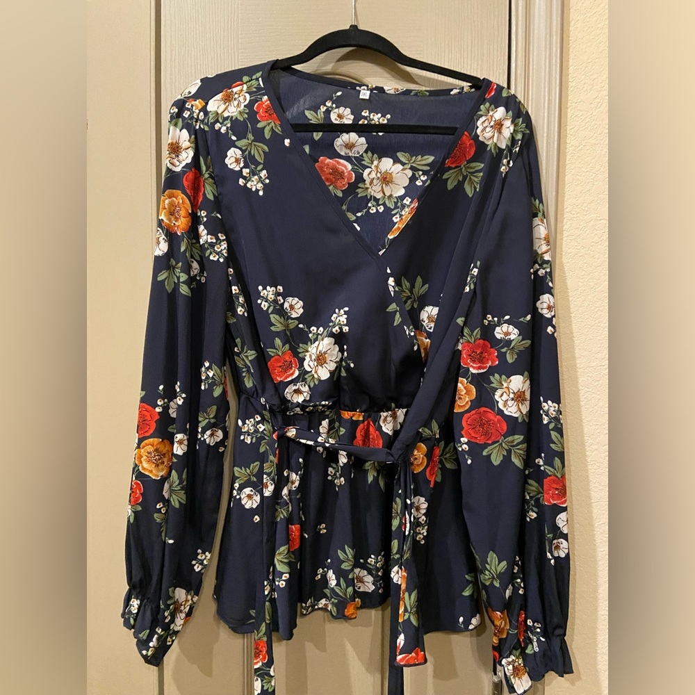 Floral Faux Wrap Top 3X